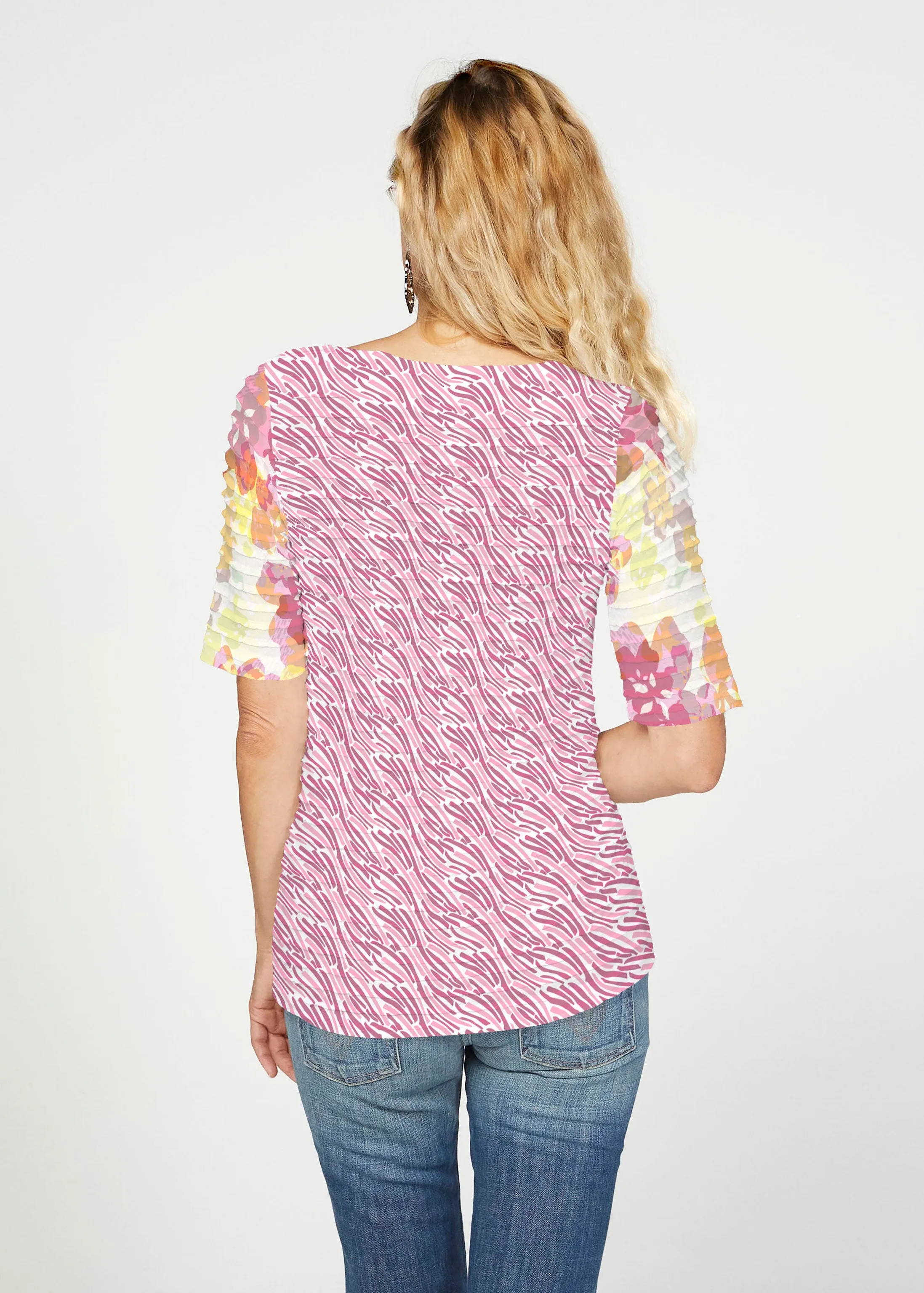 Hollyhocks (8070) ~ Banded Elbow Sleeve Boat Neck Top