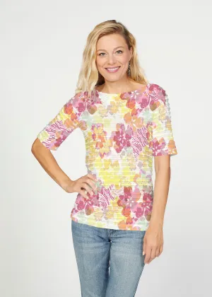 Hollyhocks (8070) ~ Banded Elbow Sleeve Boat Neck Top