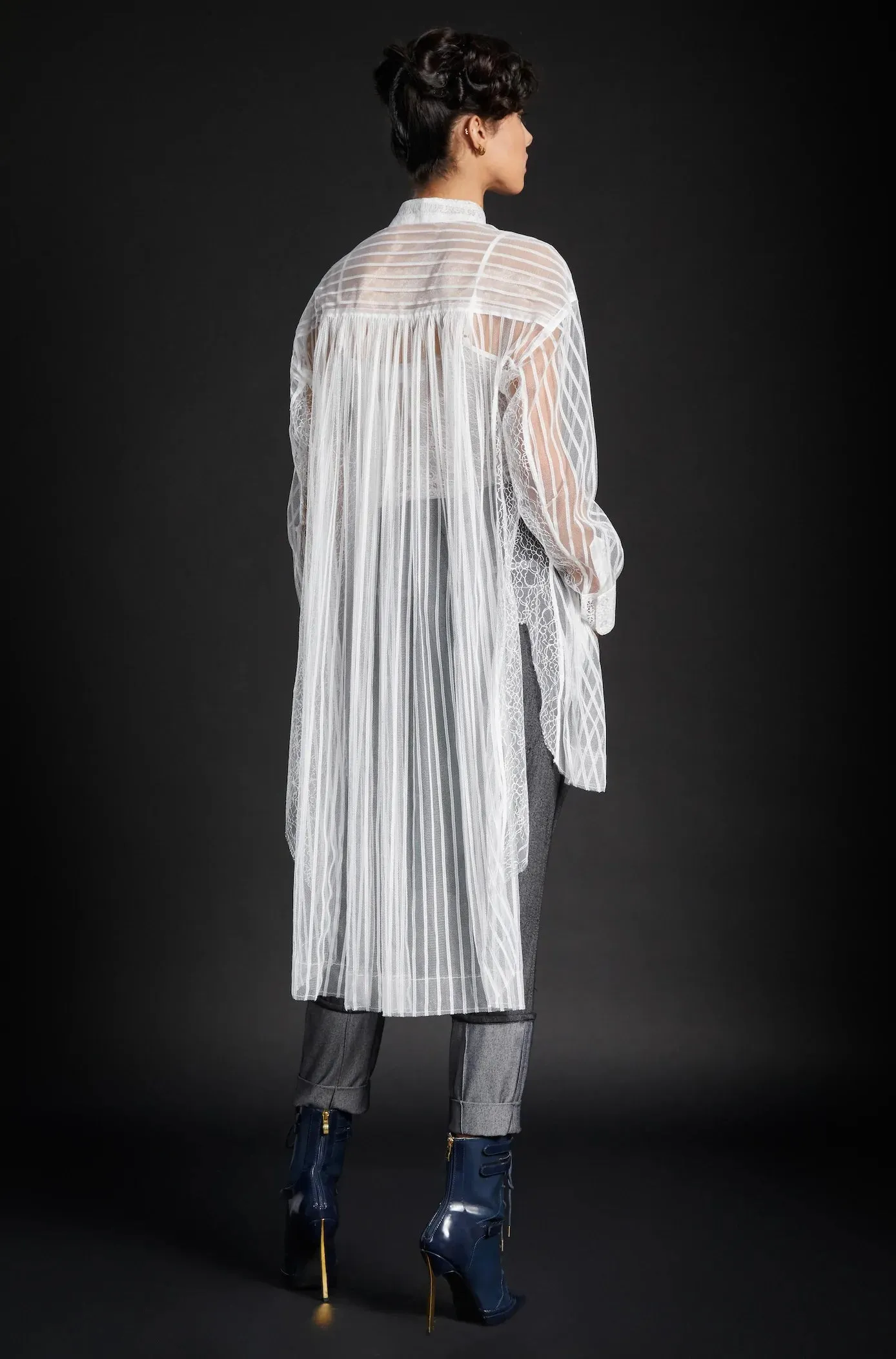 In Earnest By Byron Lars Sheer Striped Oversize Blouse