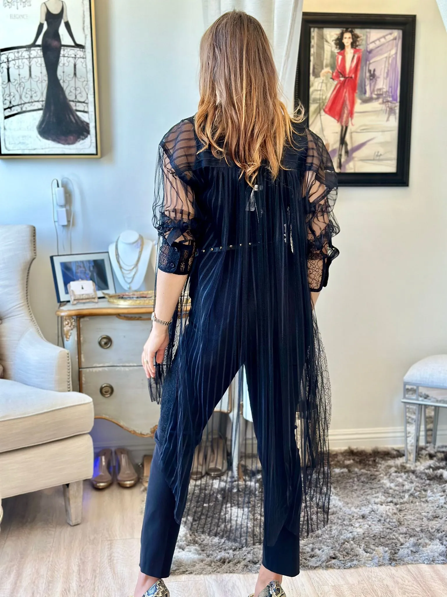 In Earnest By Byron Lars Sheer Striped Oversize Blouse