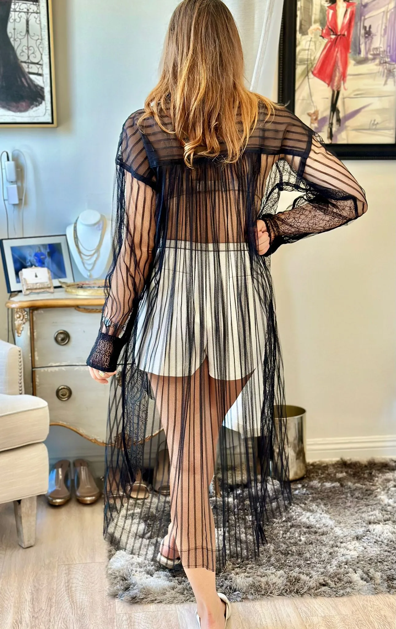 In Earnest By Byron Lars Sheer Striped Oversize Blouse