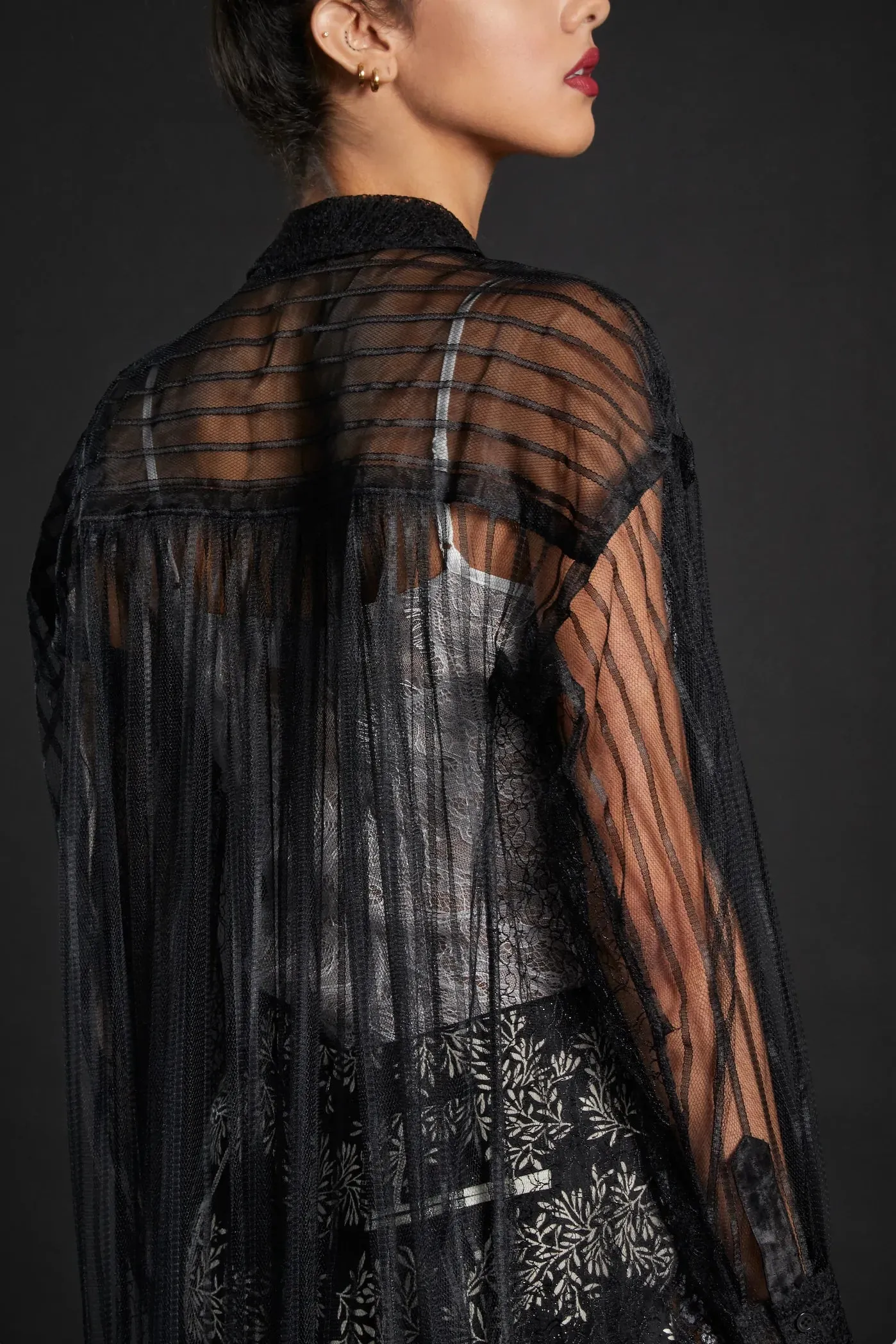 In Earnest By Byron Lars Sheer Striped Oversize Blouse