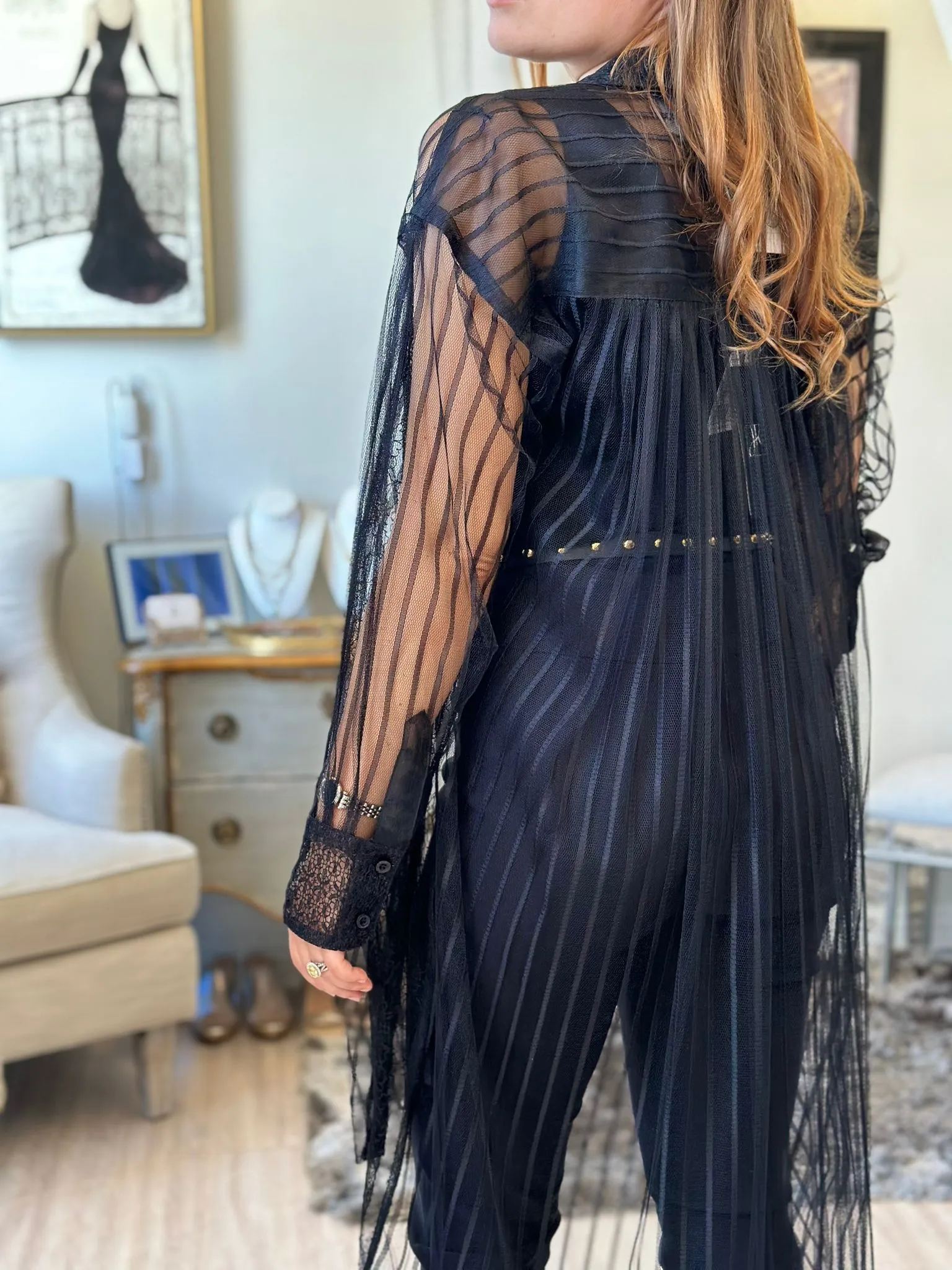 In Earnest By Byron Lars Sheer Striped Oversize Blouse