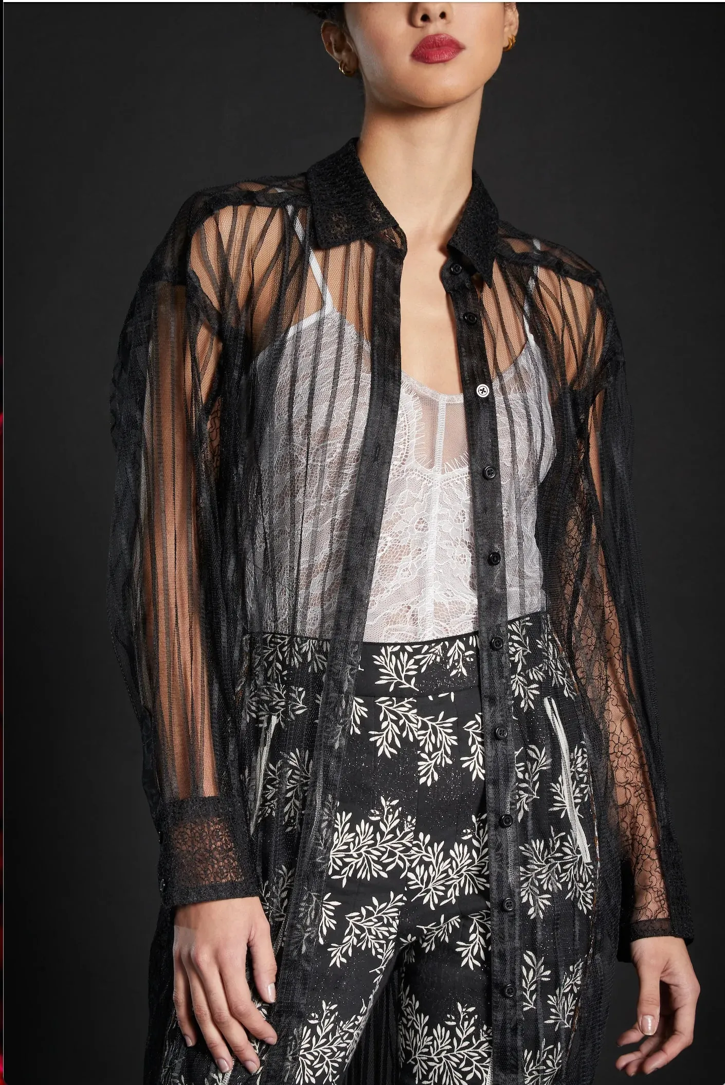 In Earnest By Byron Lars Sheer Striped Oversize Blouse