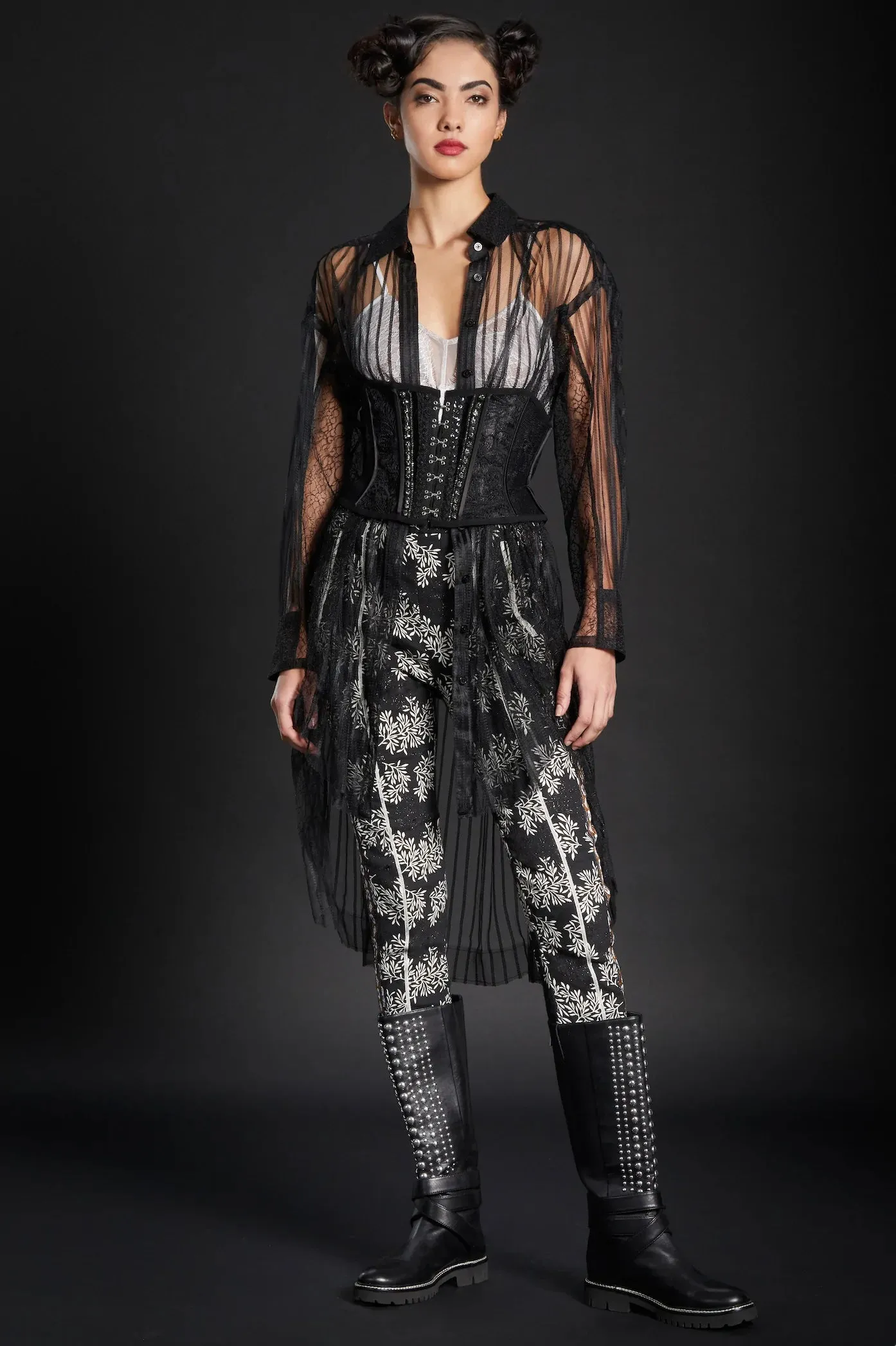 In Earnest By Byron Lars Sheer Striped Oversize Blouse