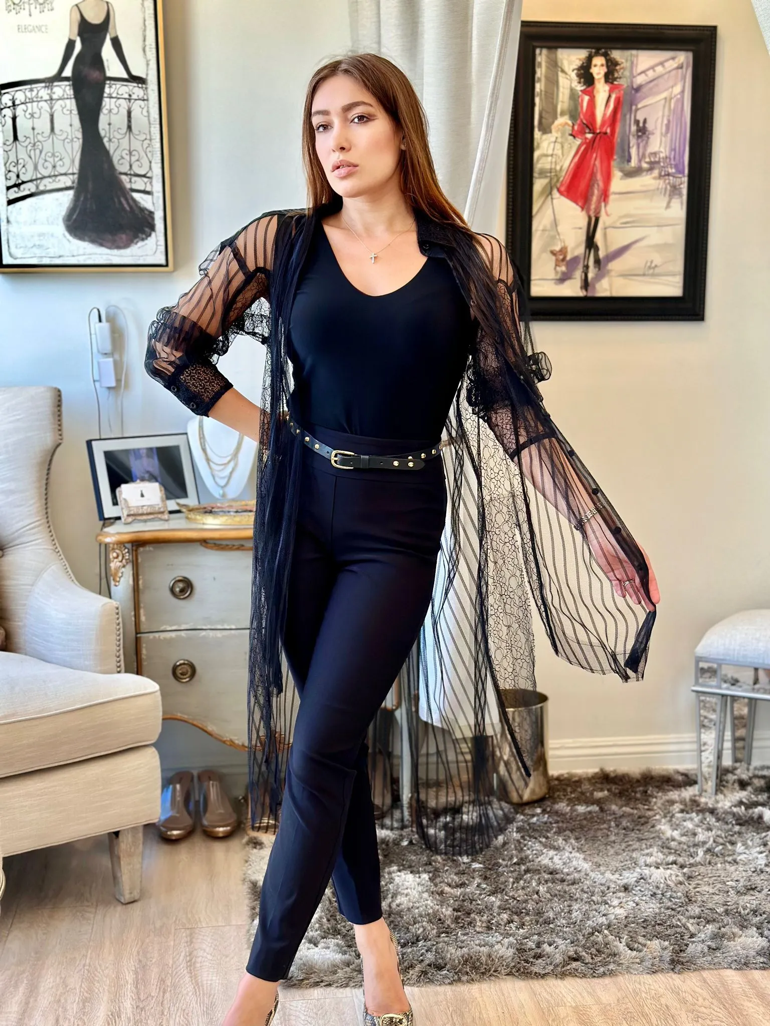 In Earnest By Byron Lars Sheer Striped Oversize Blouse