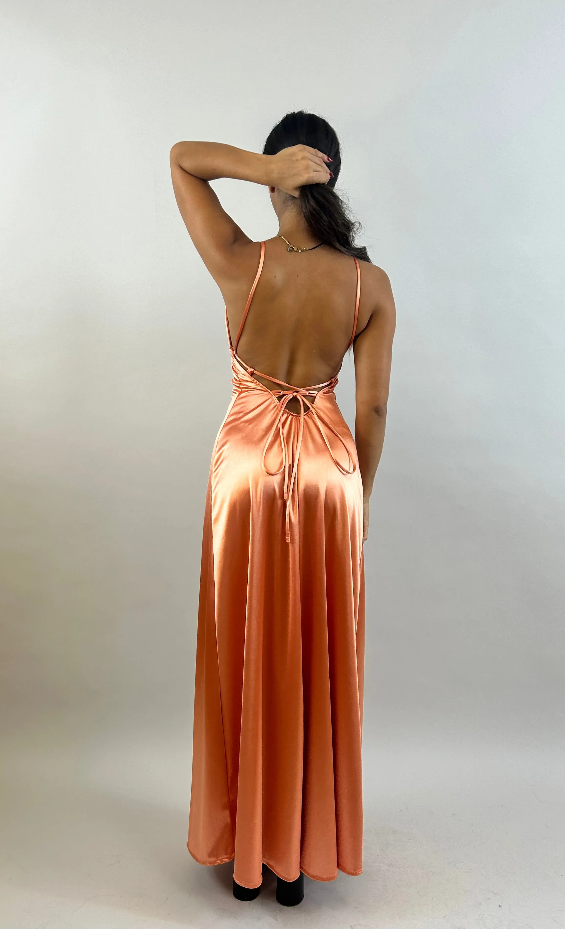 Jessy - Orange V-Neck Satin Evening Dress