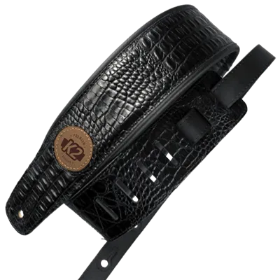 K2 Black Garment Leather 3" Guitar Strap - Croc Design
