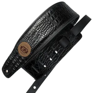 K2 Black Garment Leather 3" Guitar Strap - Croc Design