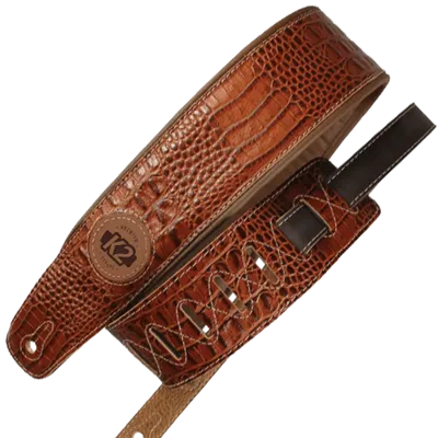 K2 Brown Garment Leather 3" Guitar Strap - Croc Design