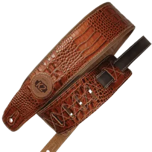 K2 Brown Garment Leather 3" Guitar Strap - Croc Design