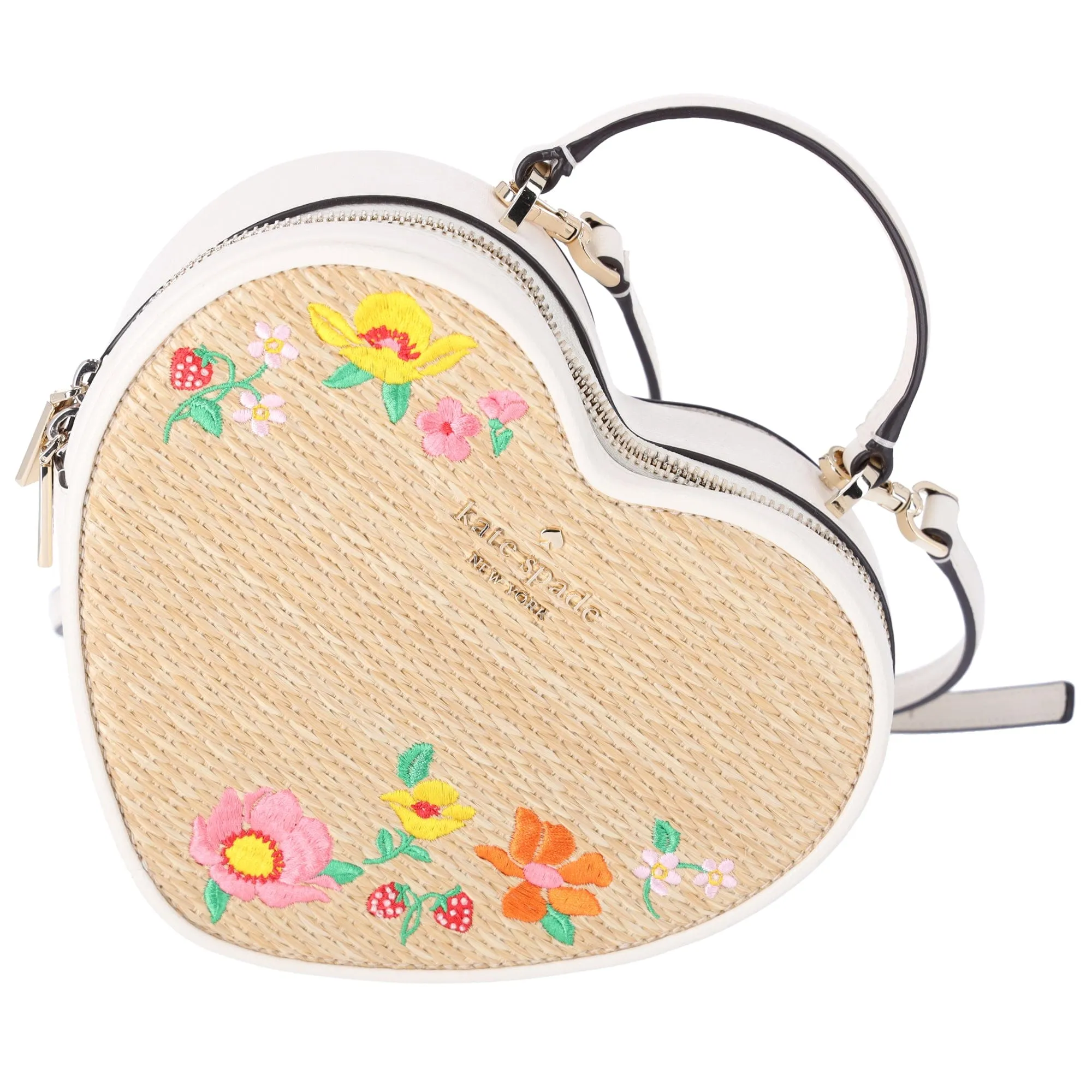 Kate Spade Love Shack Rattan Heart Purse Flowers Embroidered Meringue Multi