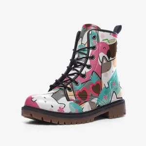 Kawaii Tropical Kittens Vegan Leather Unisex Boots