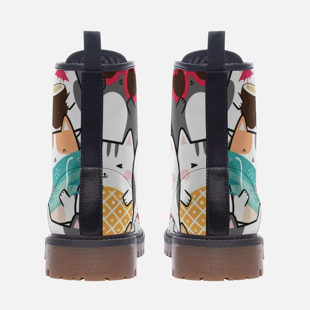 Kawaii Tropical Kittens Vegan Leather Unisex Boots