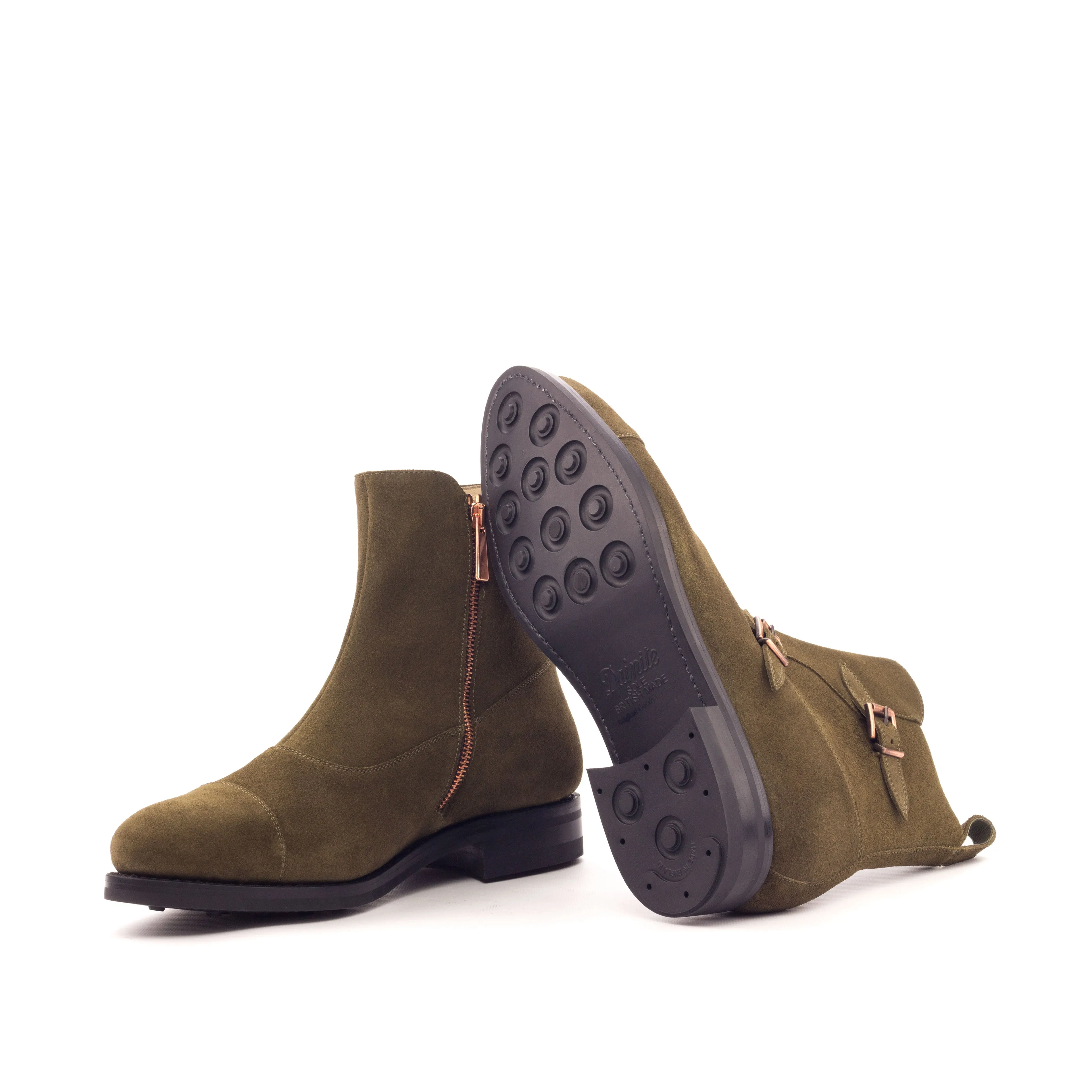 Khaki Suede Double-Monk Boots
