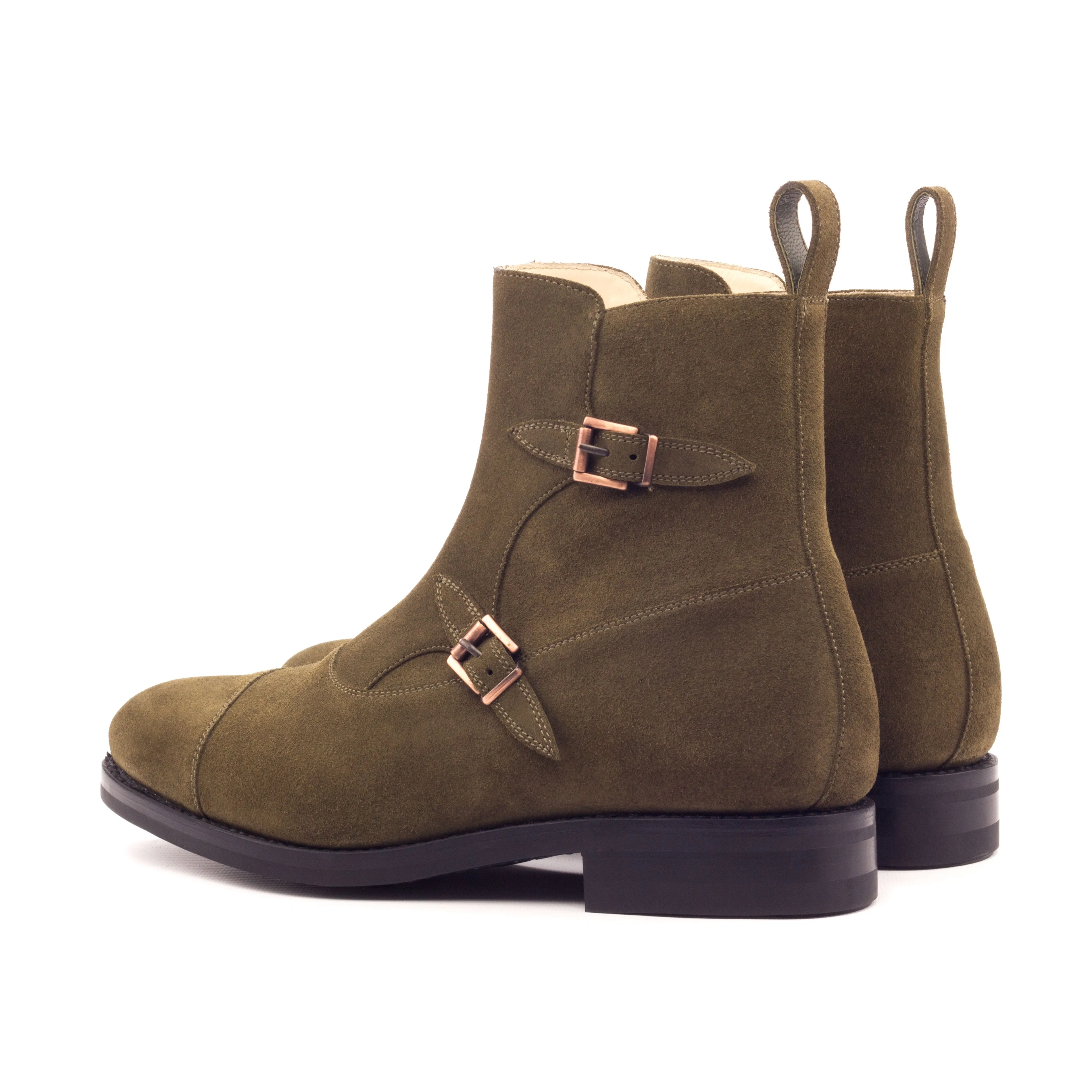 Khaki Suede Double-Monk Boots