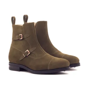 Khaki Suede Double-Monk Boots