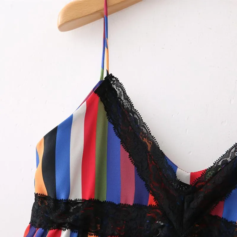 Lace Patchwork Striped Tank Top