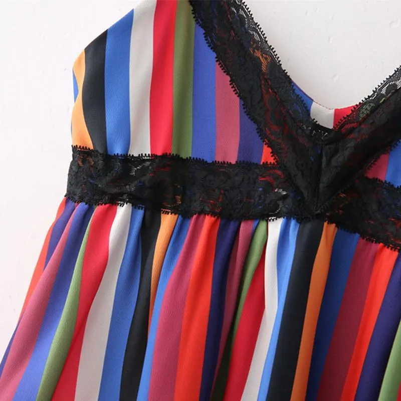 Lace Patchwork Striped Tank Top