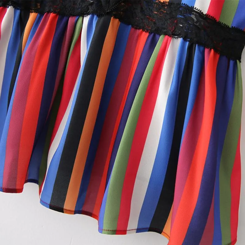 Lace Patchwork Striped Tank Top