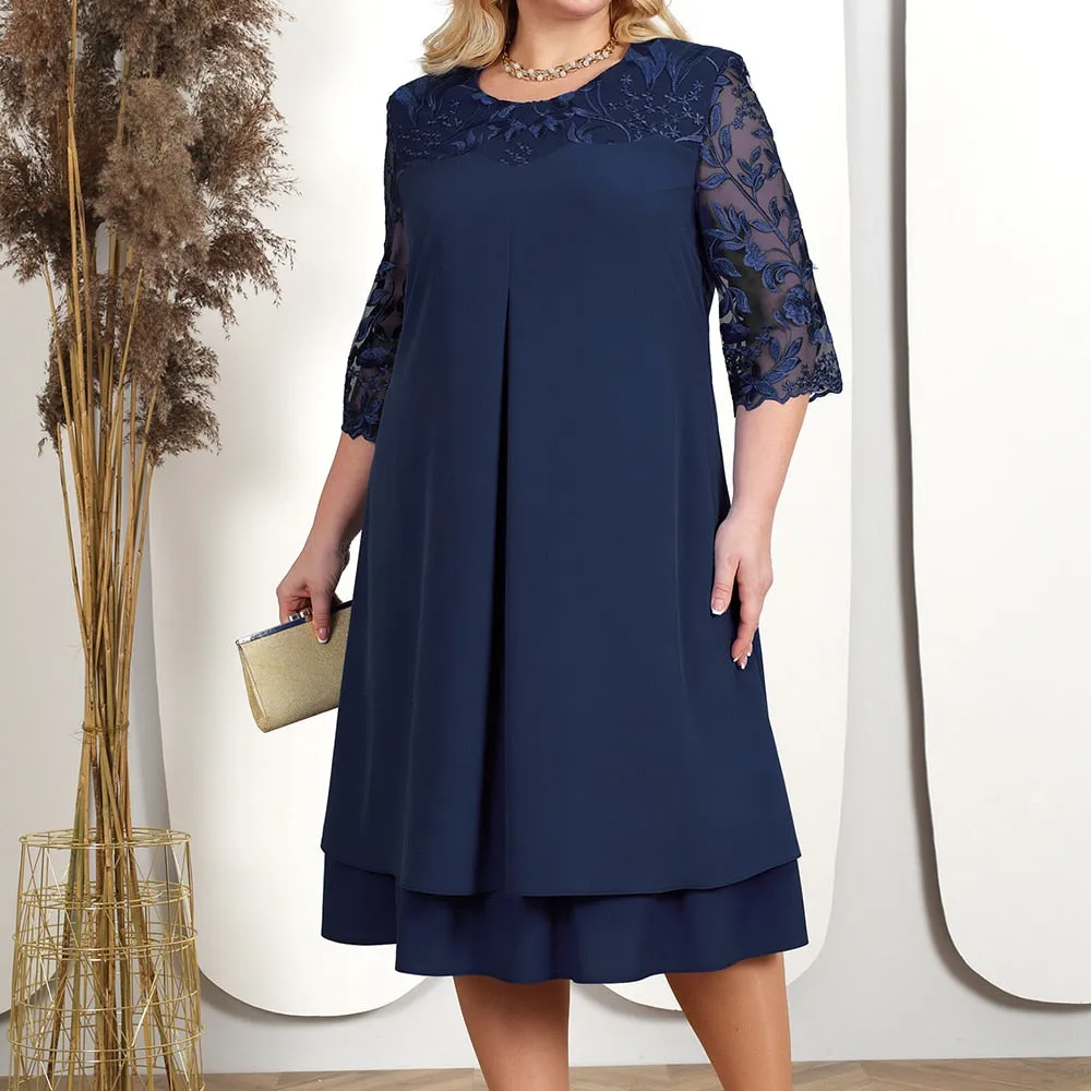 Ladies Elegant Embroidered Chiffon Prom Plus Size Evening Party Dress