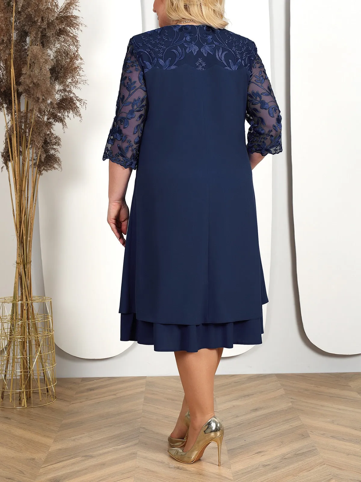 Ladies Elegant Embroidered Chiffon Prom Plus Size Evening Party Dress
