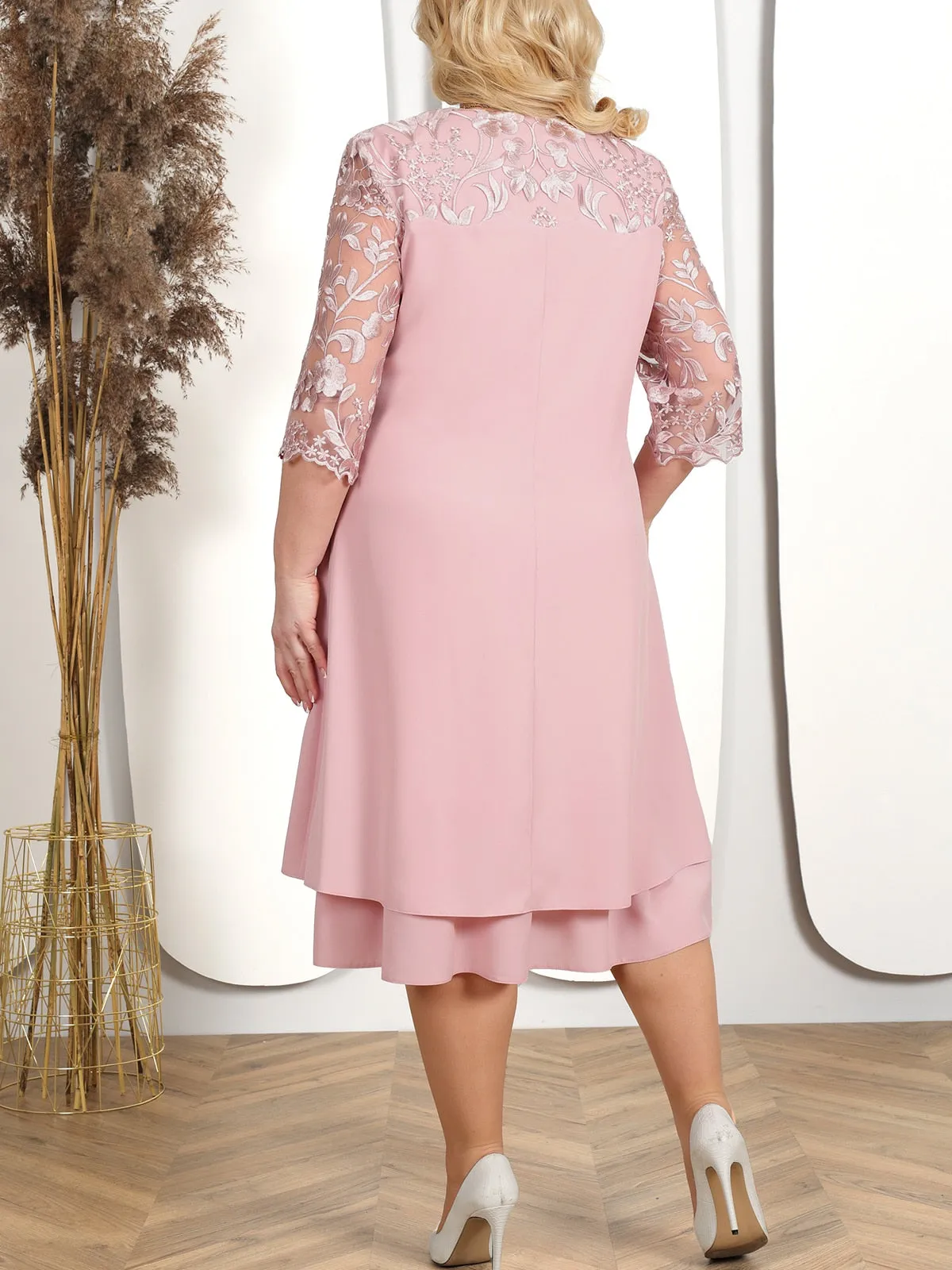 Ladies Elegant Embroidered Chiffon Prom Plus Size Evening Party Dress