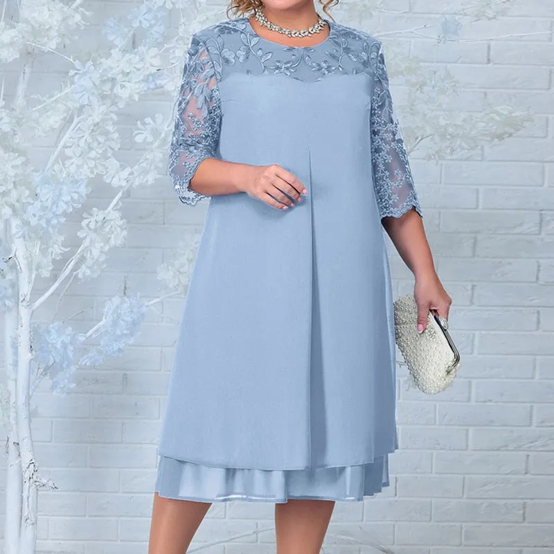 Ladies Elegant Embroidered Chiffon Prom Plus Size Evening Party Dress