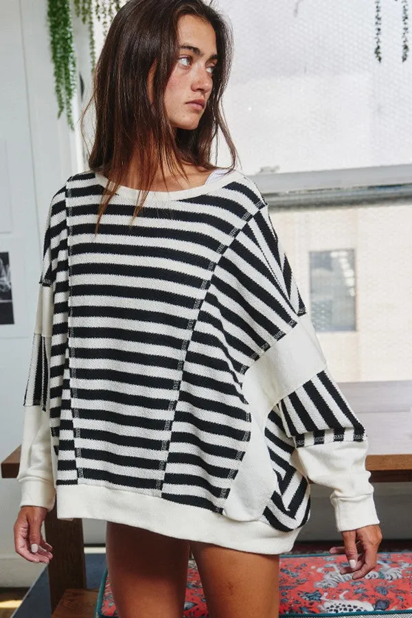 Lane Black and White Striped Top
