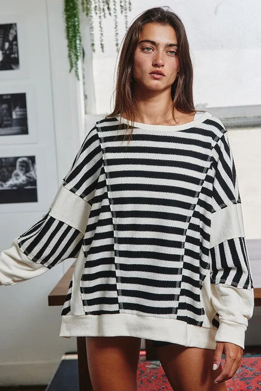 Lane Black and White Striped Top