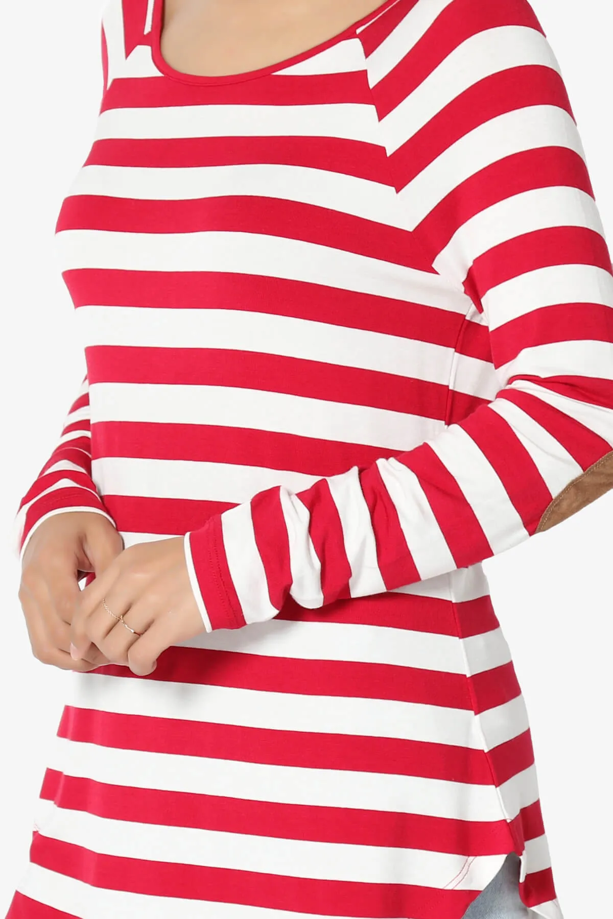 Laverne Striped Elbow Patch Boat Neck Top