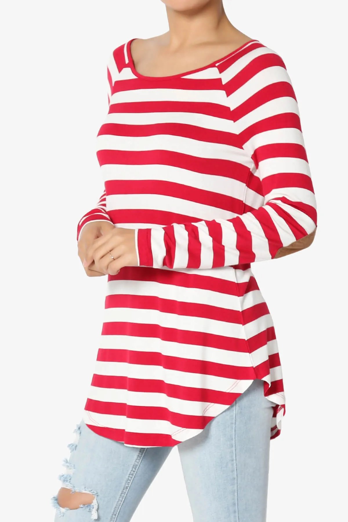 Laverne Striped Elbow Patch Boat Neck Top