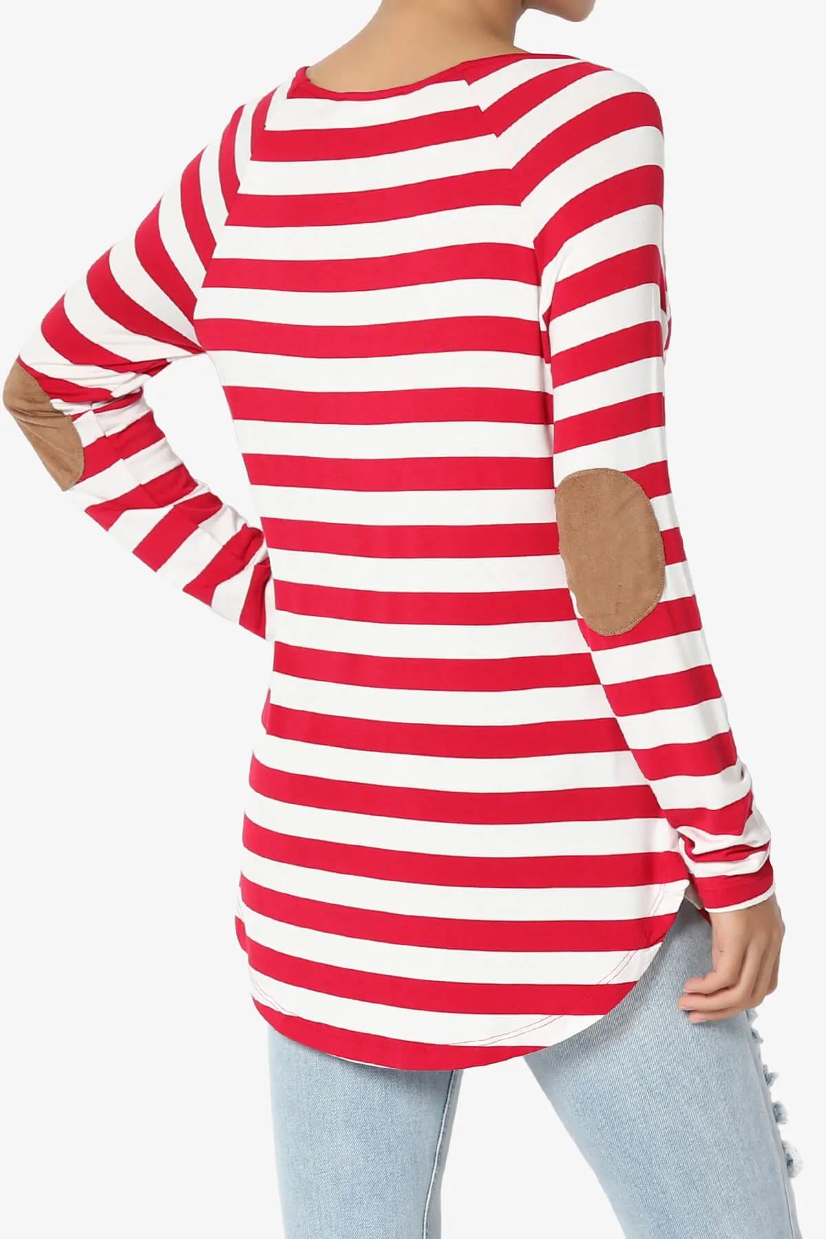 Laverne Striped Elbow Patch Boat Neck Top