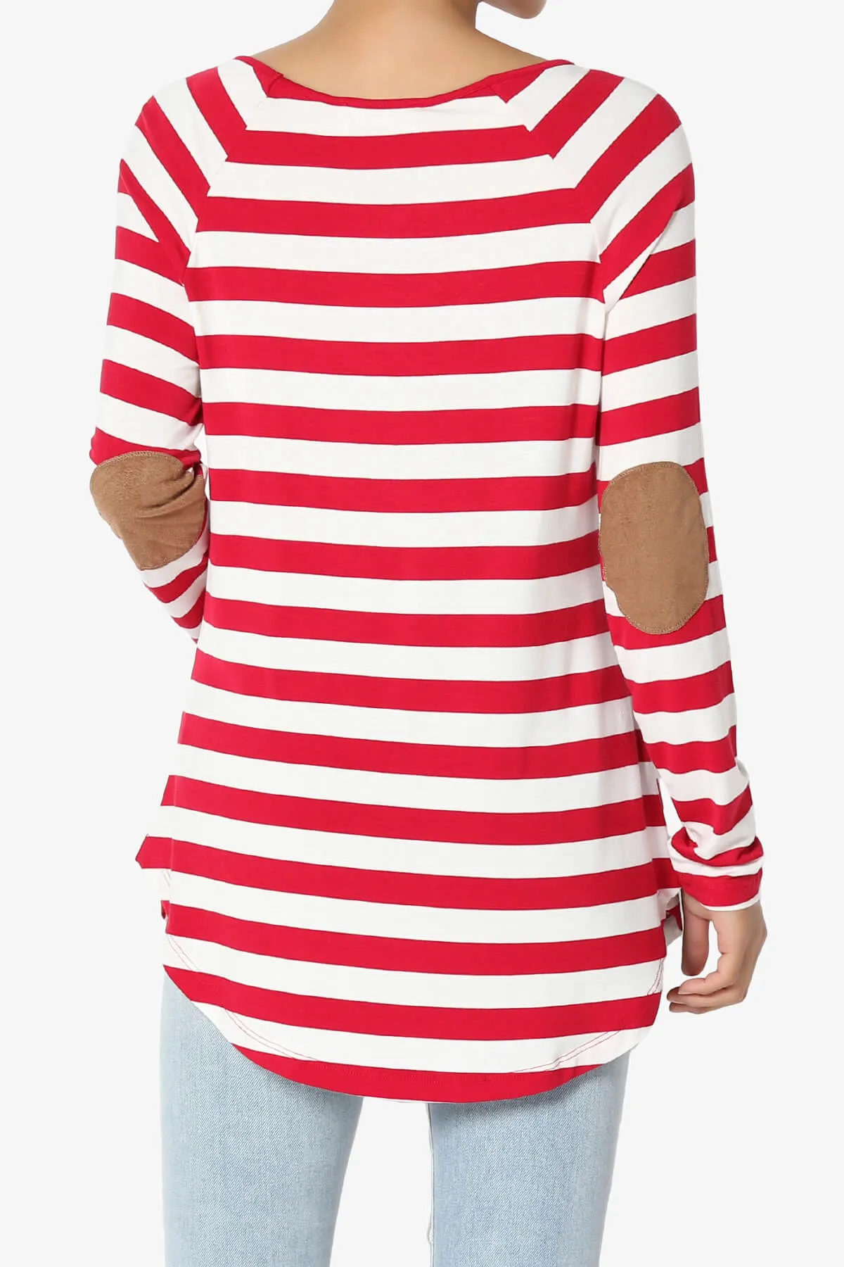 Laverne Striped Elbow Patch Boat Neck Top