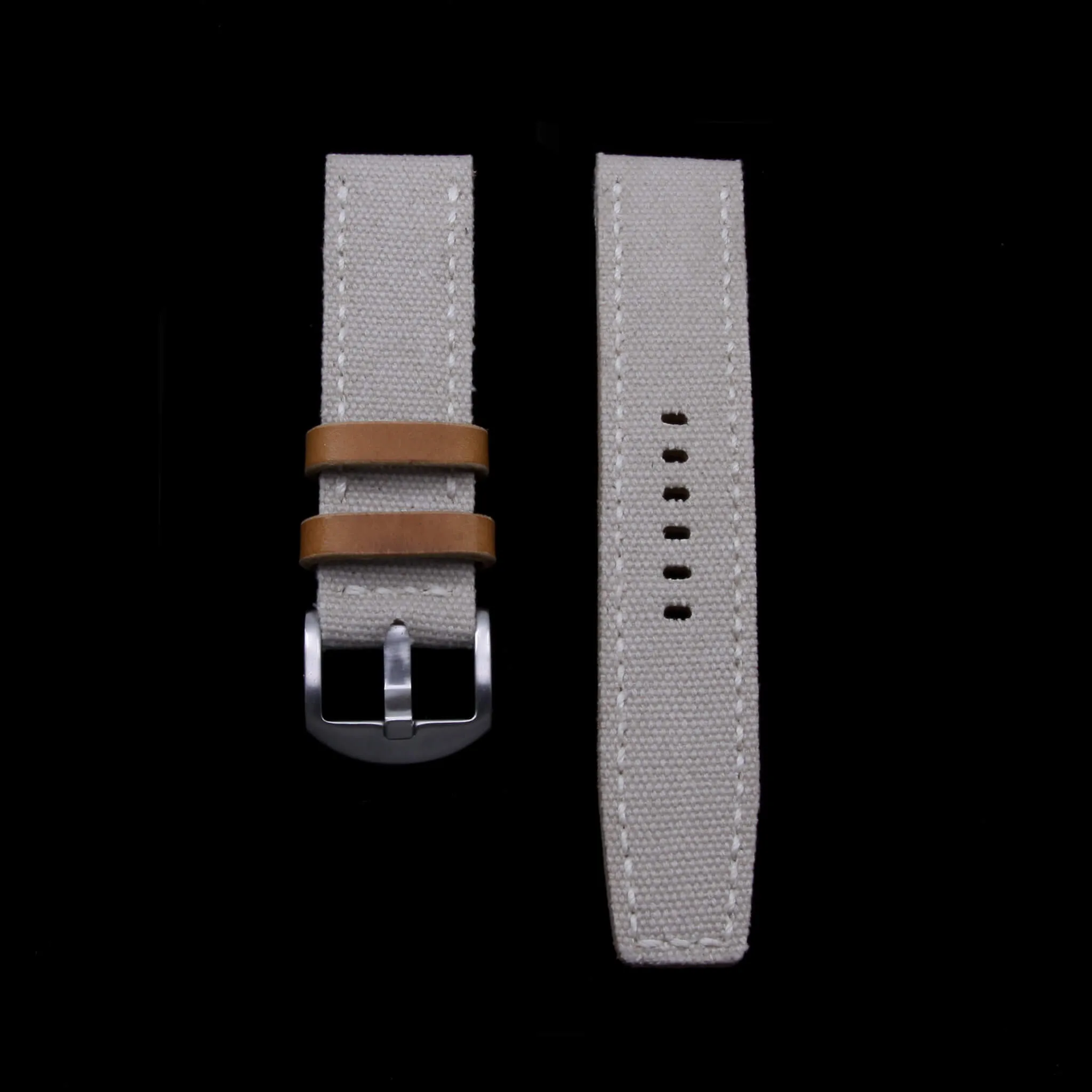 Leather Watch Strap, Beige Canvas | Full Stitch