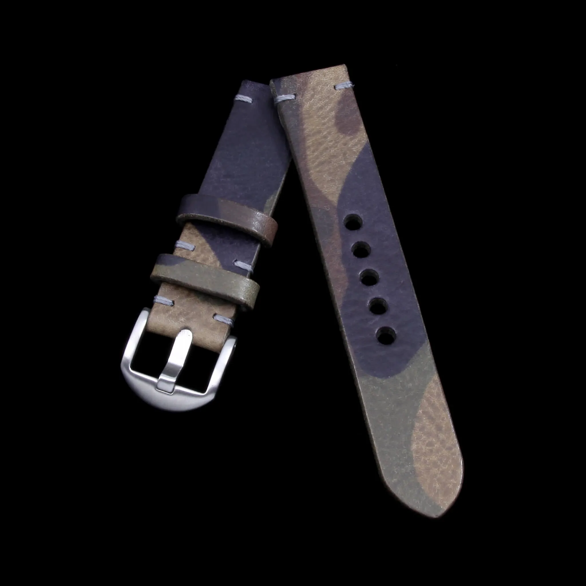 Leather Watch Strap, Camo Grigio