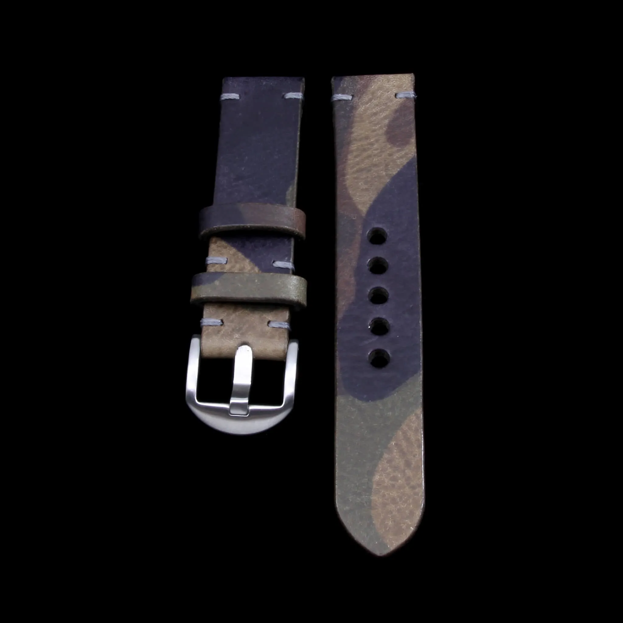 Leather Watch Strap, Camo Grigio