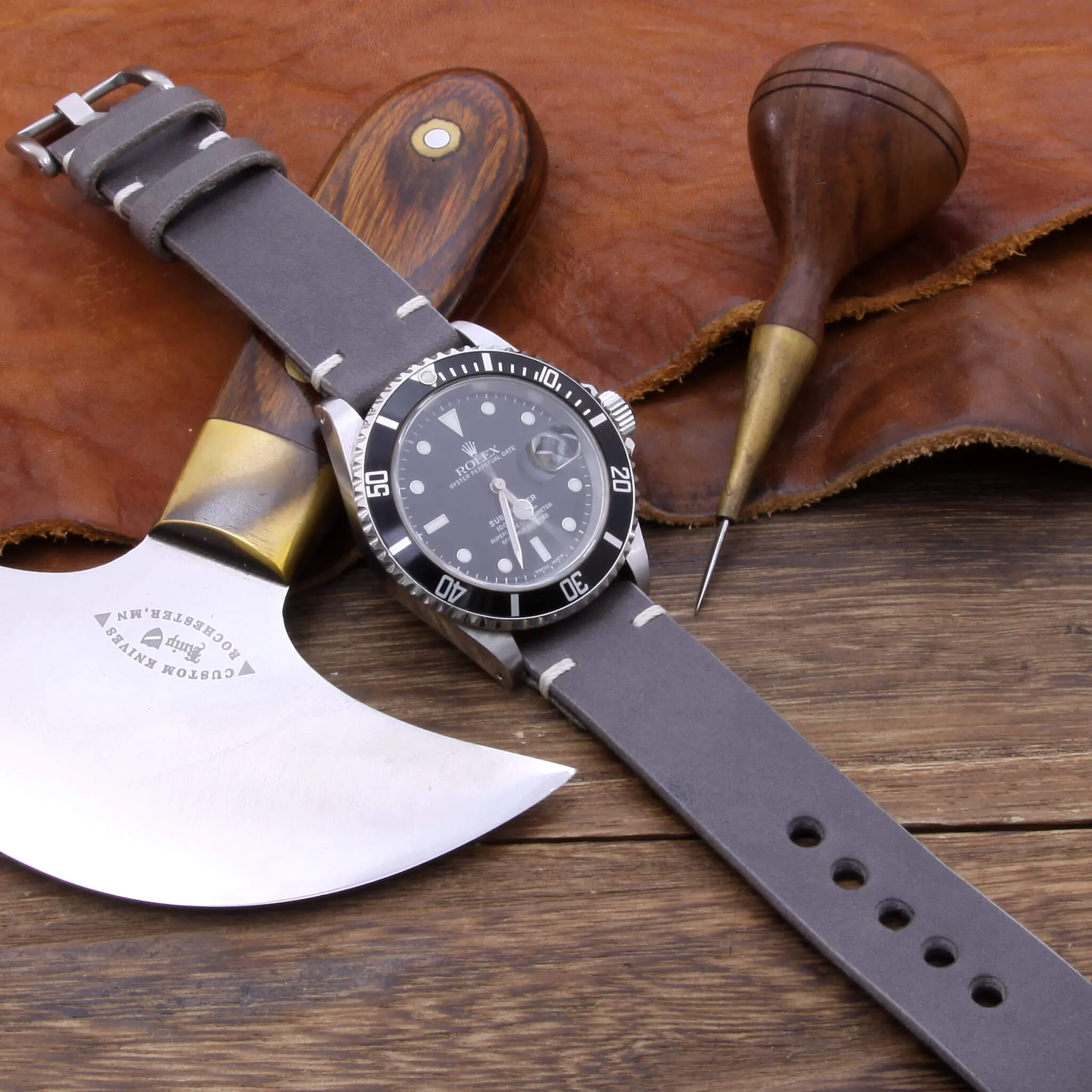Leather Watch Strap, Koala Antracite