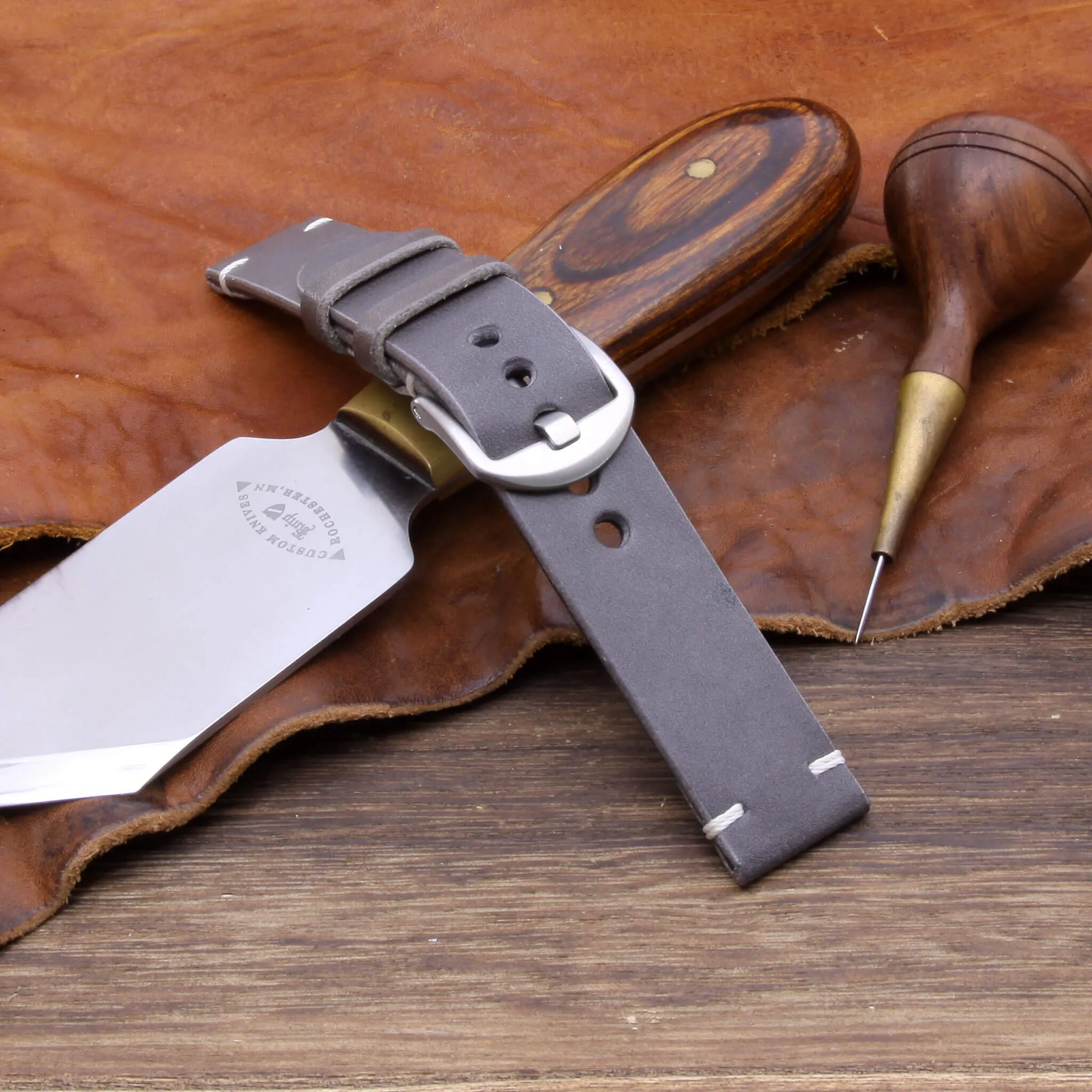Leather Watch Strap, Koala Antracite