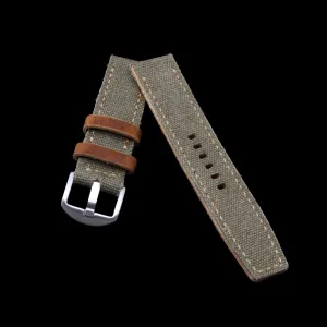Leather Watch Strap, Military Green Canvas | Full Stitch