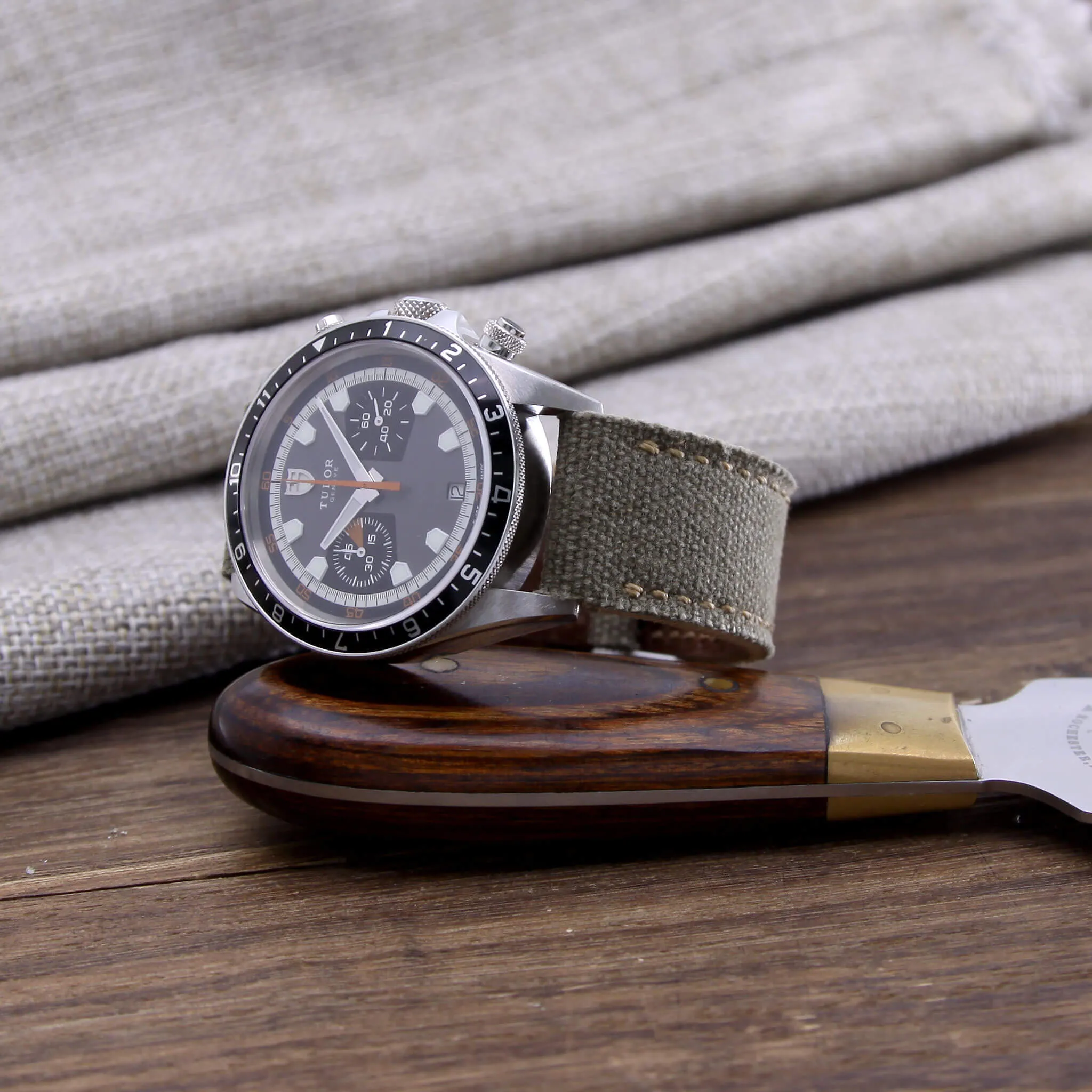 Leather Watch Strap, Military Green Canvas | Full Stitch