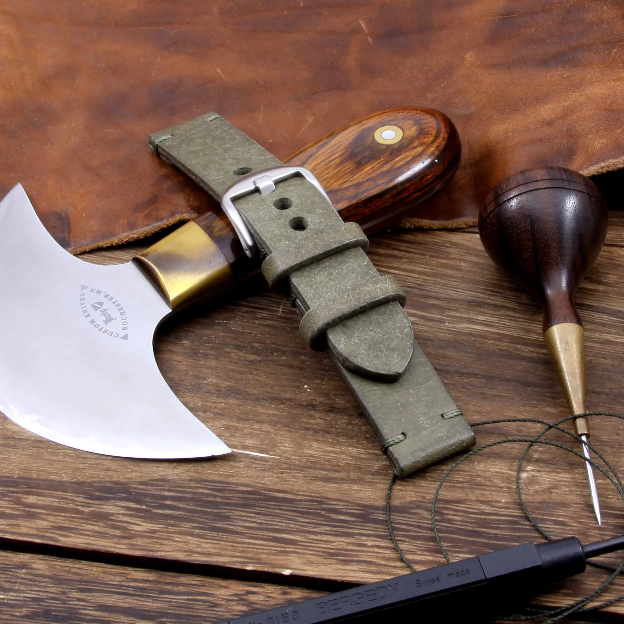 Leather Watch Strap, Rustic Olive