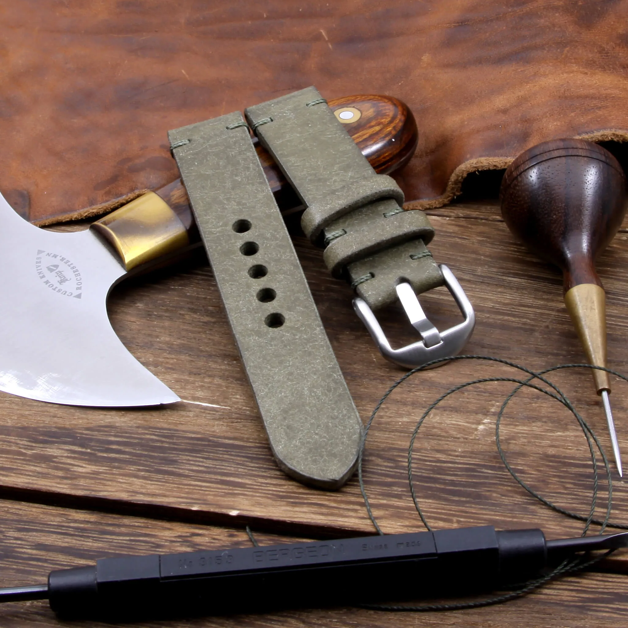 Leather Watch Strap, Rustic Olive