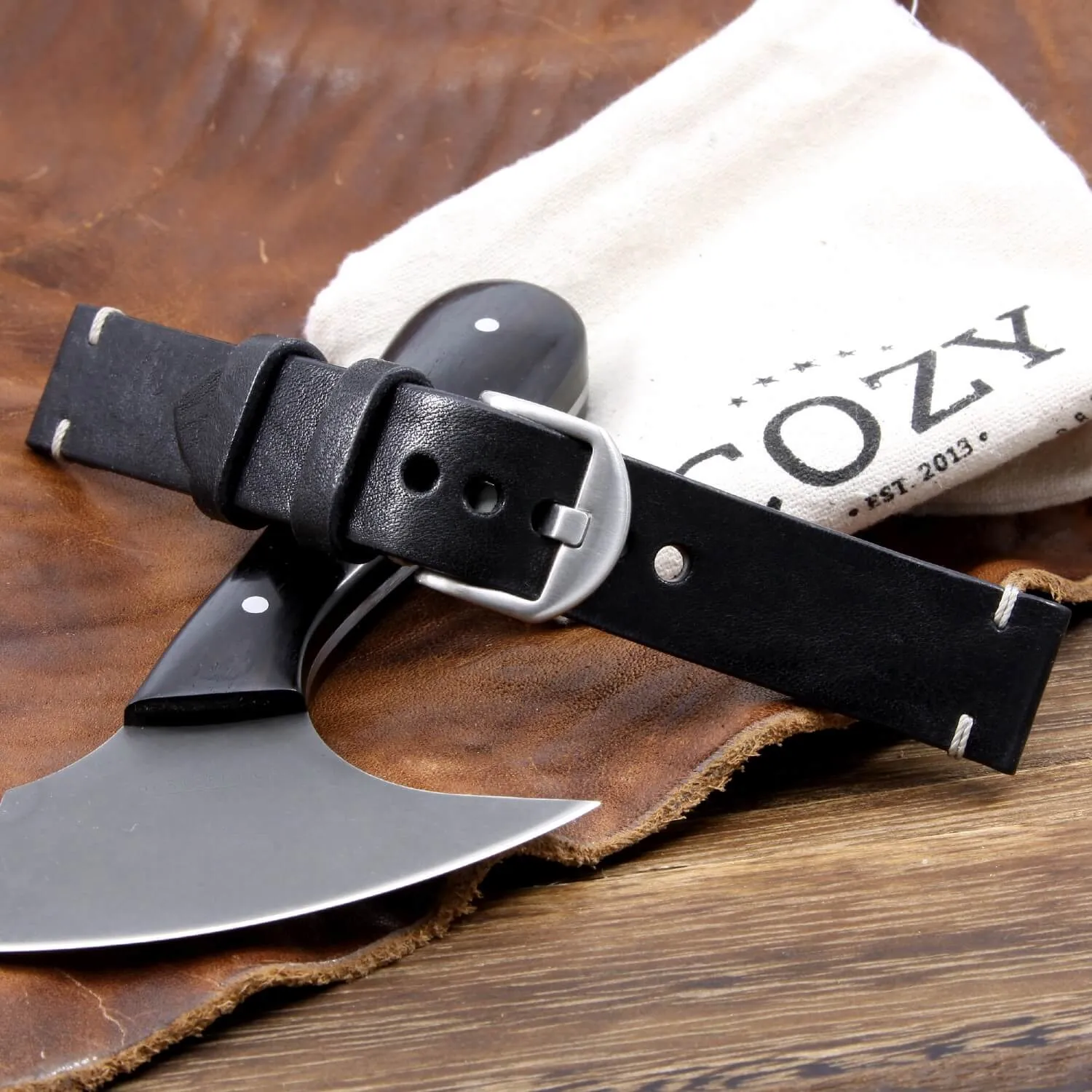 Leather Watch Strap, Vintage Nero (Black)