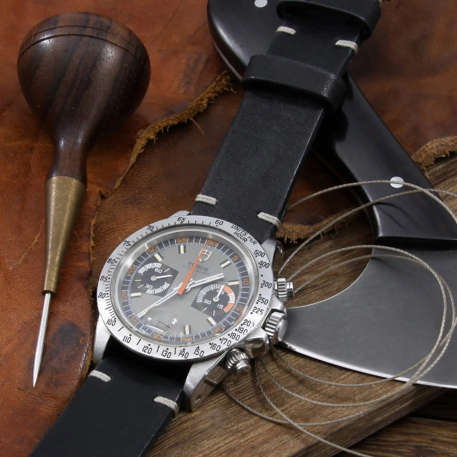 Leather Watch Strap, Vintage Nero (Black)