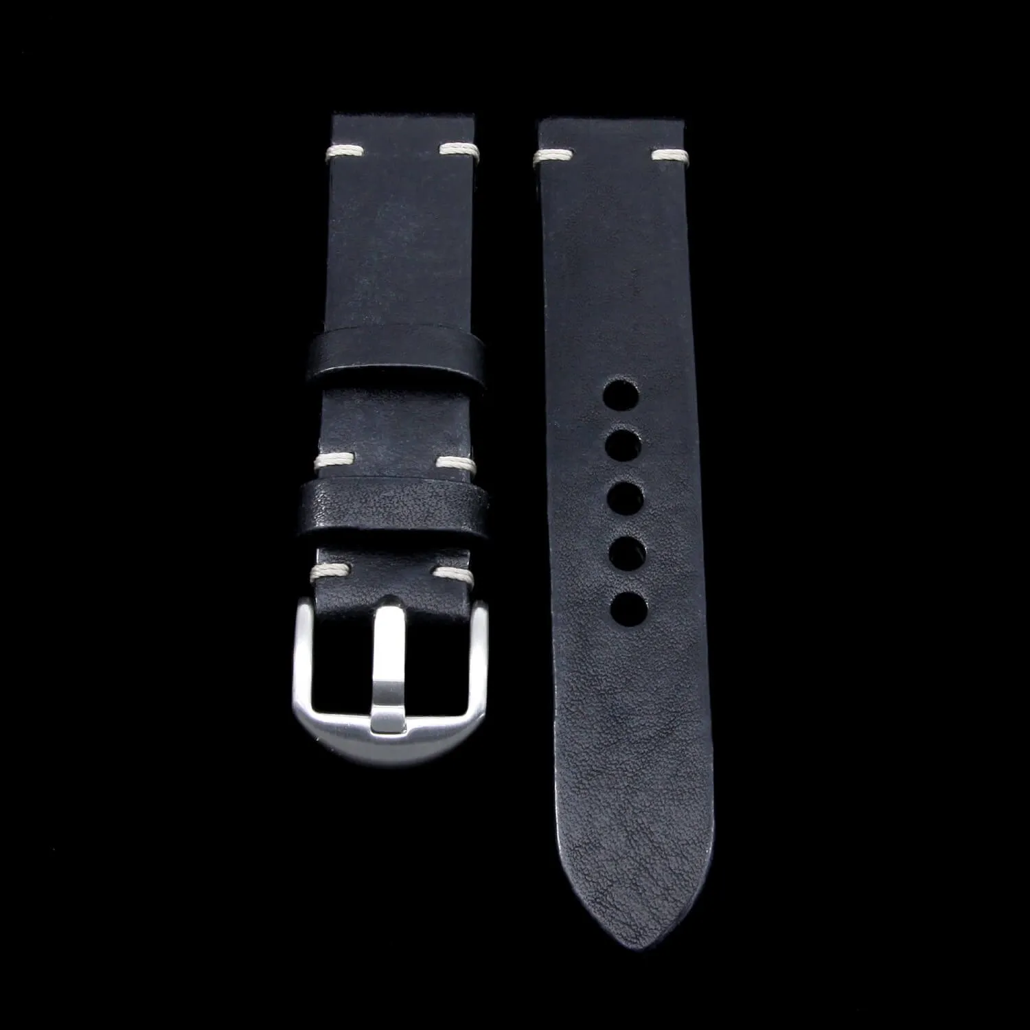 Leather Watch Strap, Vintage Nero (Black)