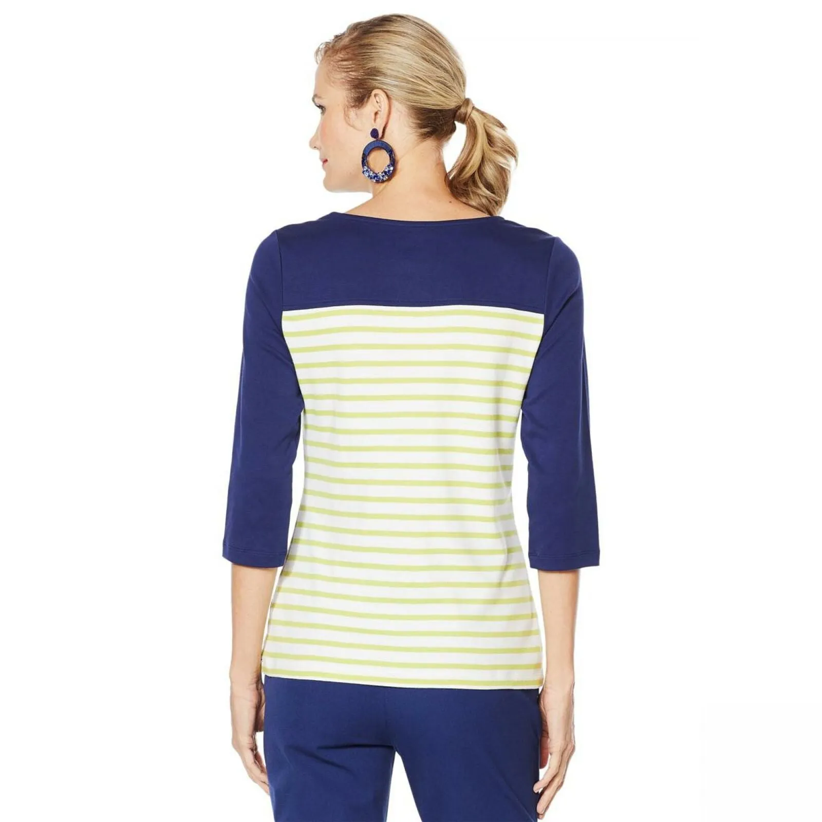 Lemon Way Women's Perfect Pima Striped Boat Neck Top