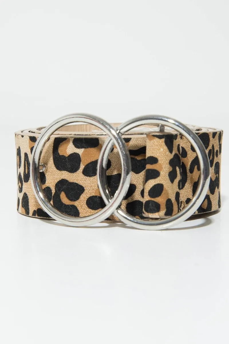 Leopard Print Patent Double Circle Buckle Belt - Tansy