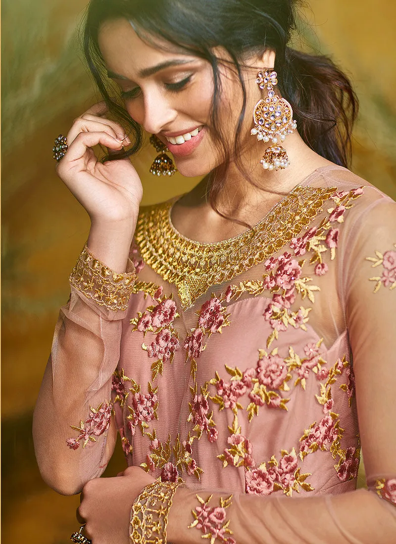 Light Pink Traditional Motif Embroidered Layered Bridal Anarkali Suit