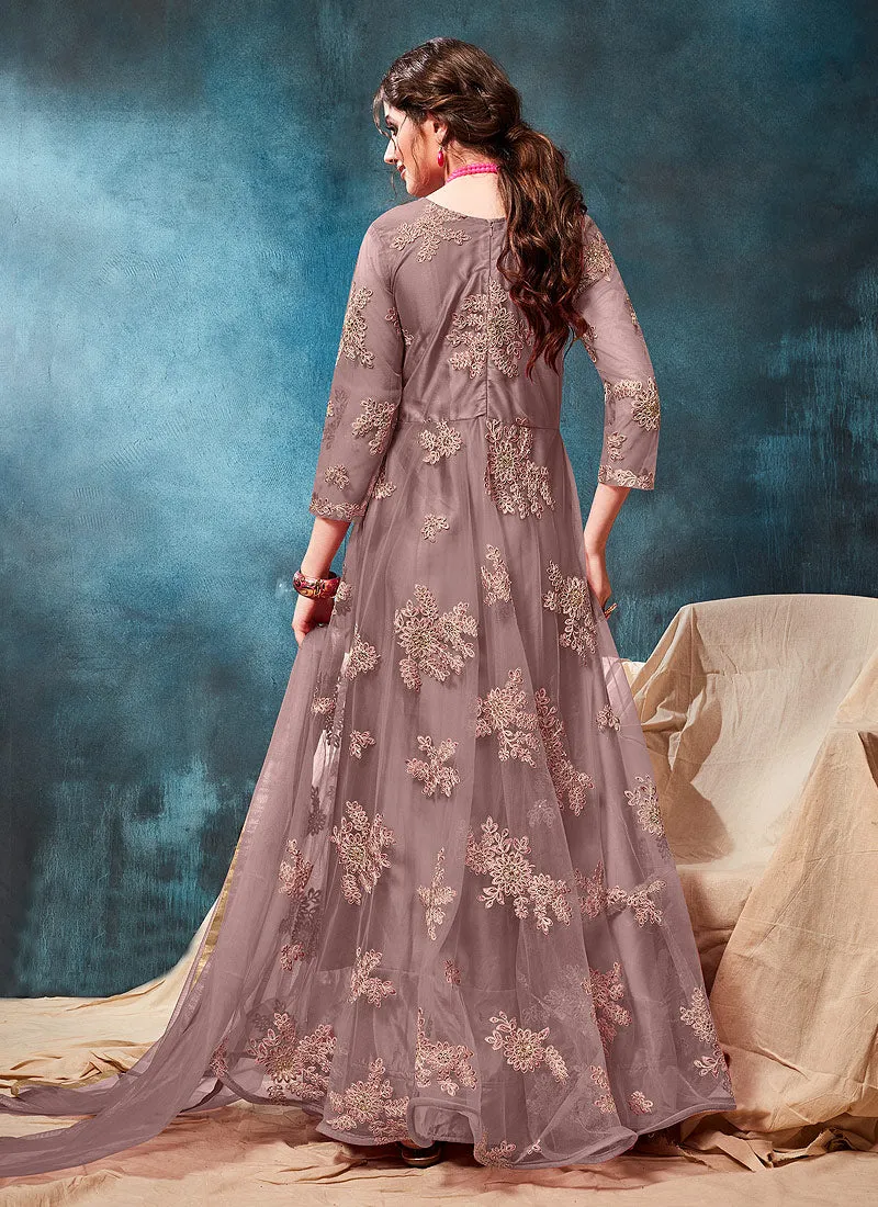 Light Purple Bunch Embroidered Casual Anarkali Suit